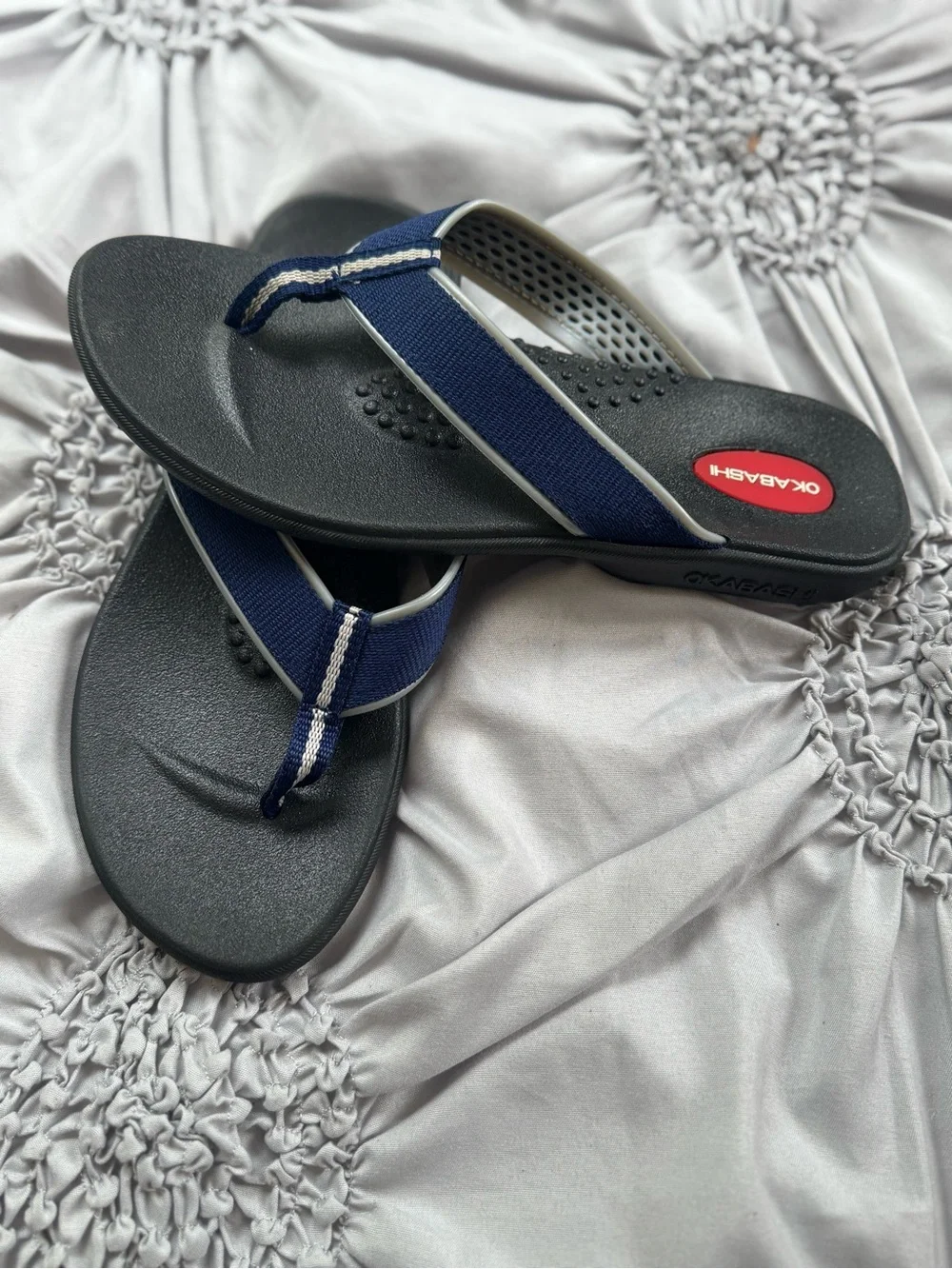 Okabashi Men's Black Sandals with Navy Straps